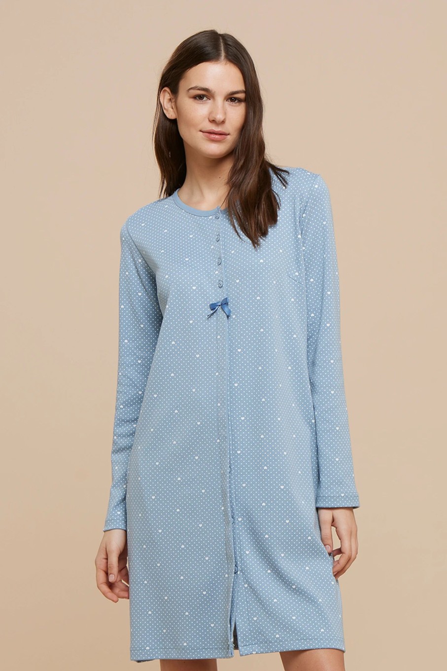 Donna noidinotte | Camicia Da Notte Caldo Cotone Cuore Dots